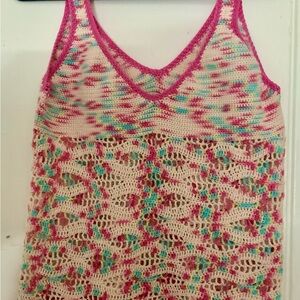 Pink and Cream Crochet Lace Tank Top